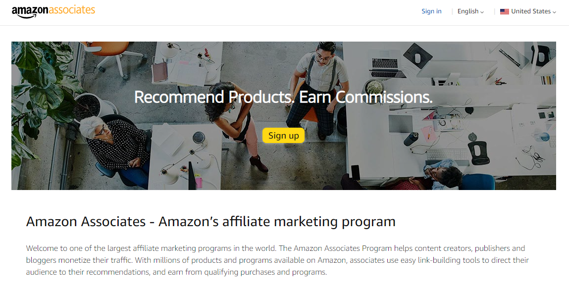 Amazon Associates home page